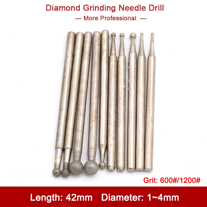 

2Pcs 2.35Shank 1~4mm Diamond Grinding Needle Drill Rods For Bur Bit Needle Carving Punch Amber Beeswax Jade Agate Rotary Tools