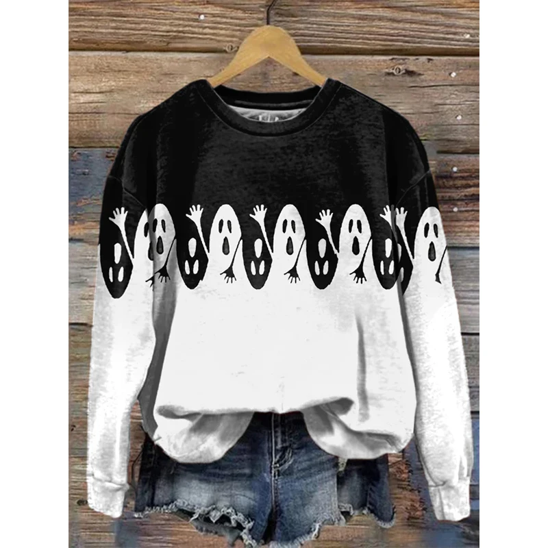 

Women's Halloween Ghost Print Sweatshirt