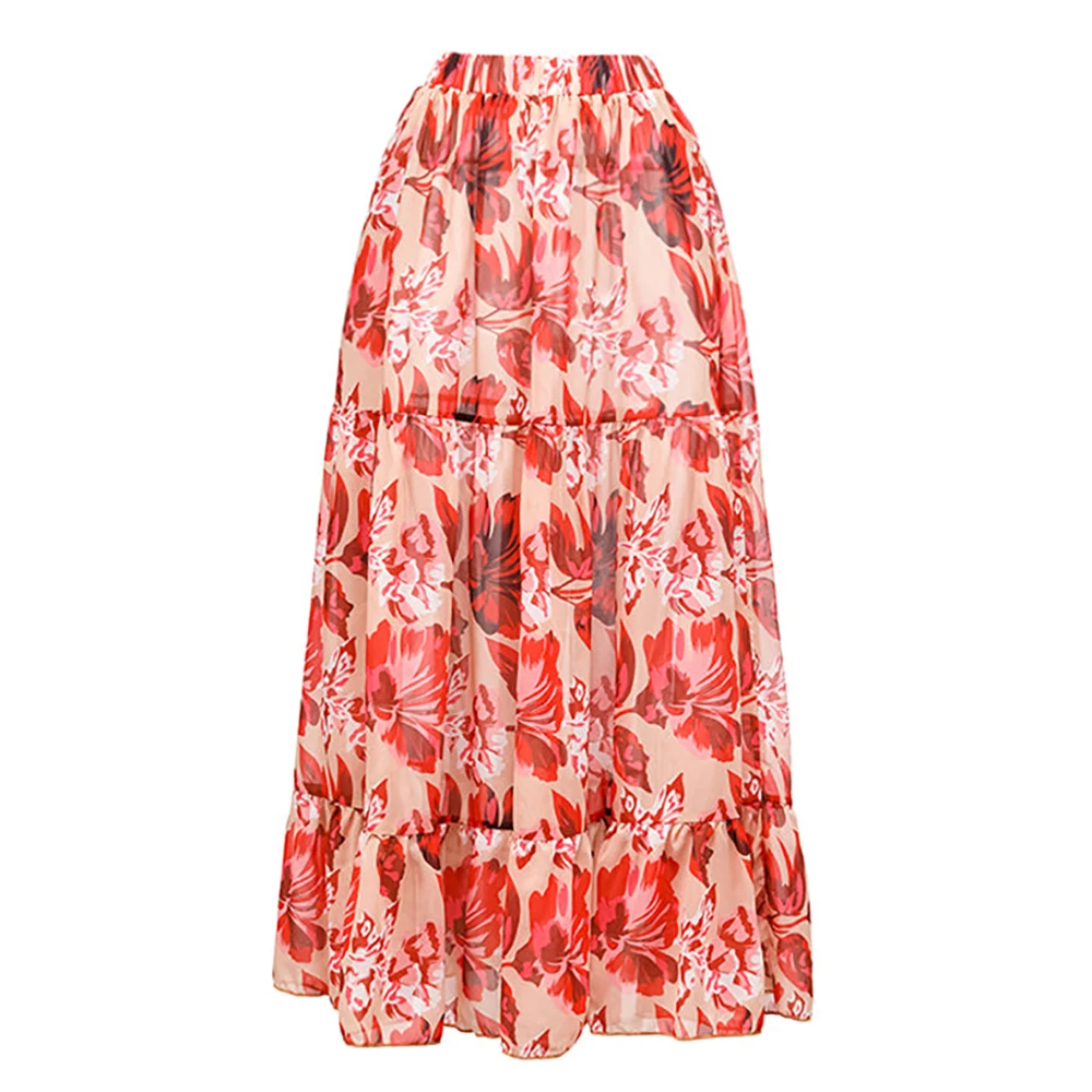 Red Print Sling Bikini Set and Cover Up High Waist One-Piece Swimsuit One-Shoulder Ruffle V-Neck Backless Sexy Beachwear Fashion