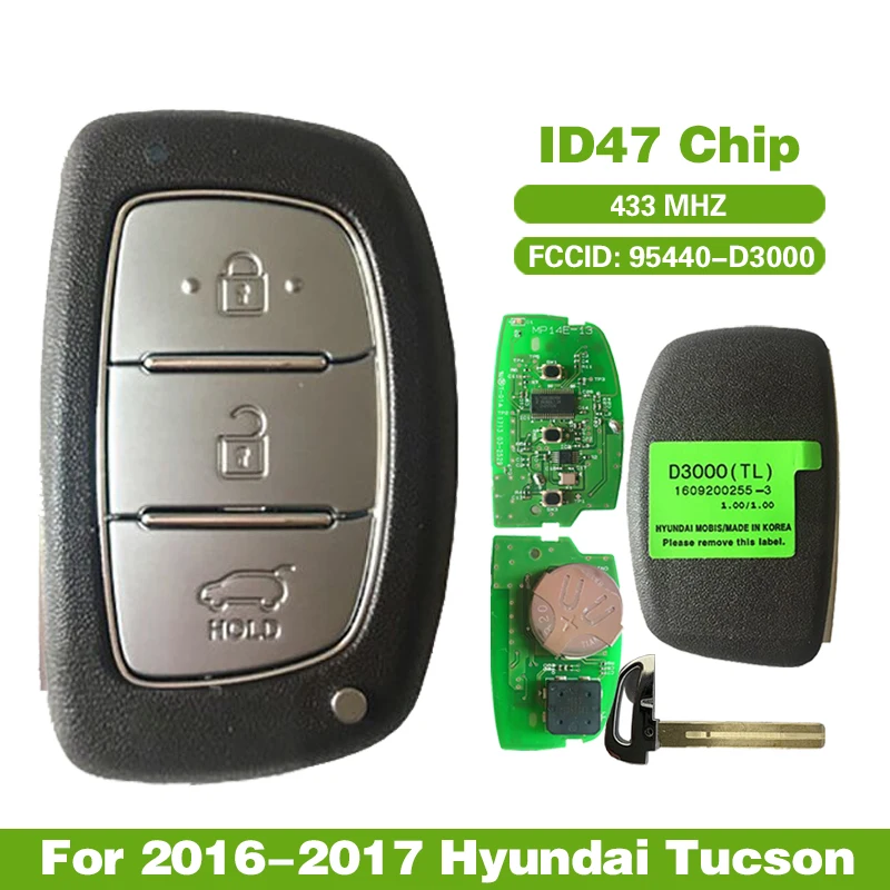 Умный ключ Aftermarket Smart Key 95440-D3000 для Hyundai Tucson 2016-2017 433МГц ID47 чип Бесключевой дистанционный пульт