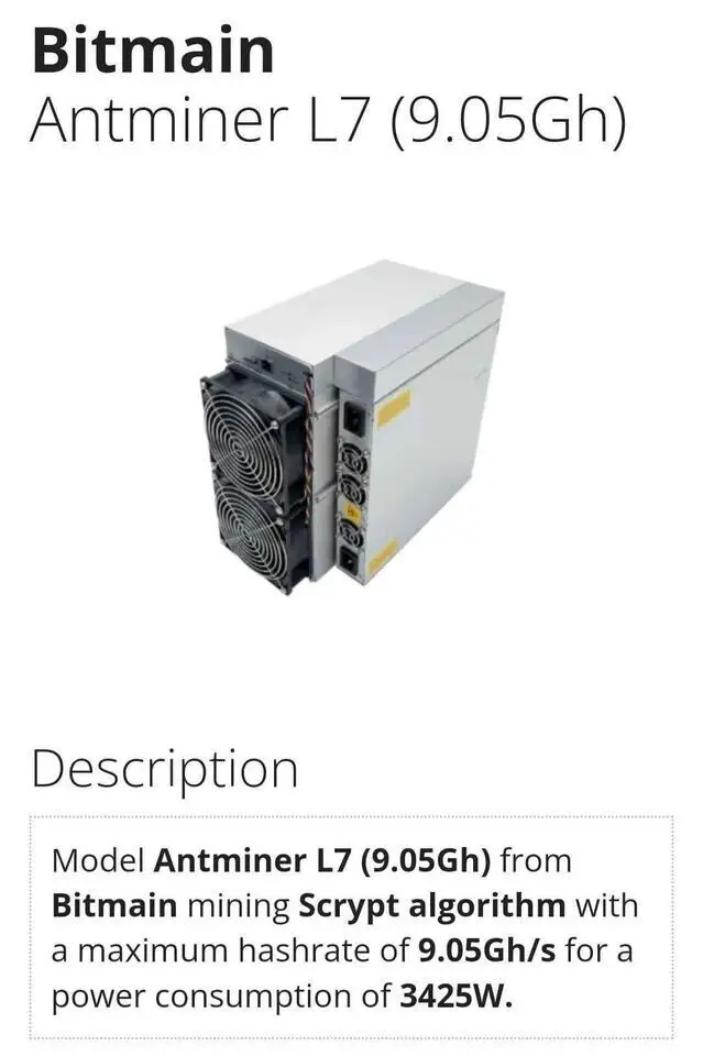 

Bitmain Antminer L7 9050 Cryptocurrency Miner - DOGE & LTC