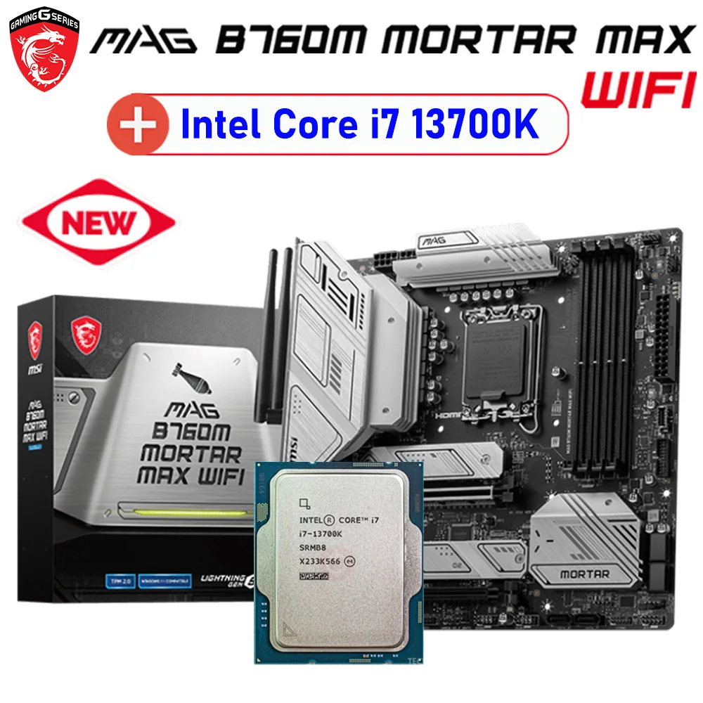 

Intel B760 MSI Mainboard MAG B760M MORTAR MAX WIFI DDR5 With Intel Core i7 13700K CPU Kit Kingston RAM DDR5 6000MHz 32GB Kit NEW