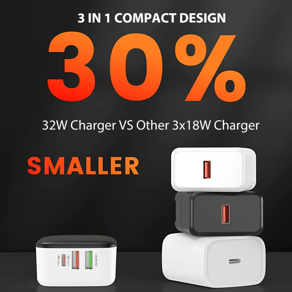 LDNIO 32W USB Charger QC3.0 Fast Charge Charger Type C For Iphone 14 13 Samsung Xiaomi Mobile Charger 3 Ports Quick Charger