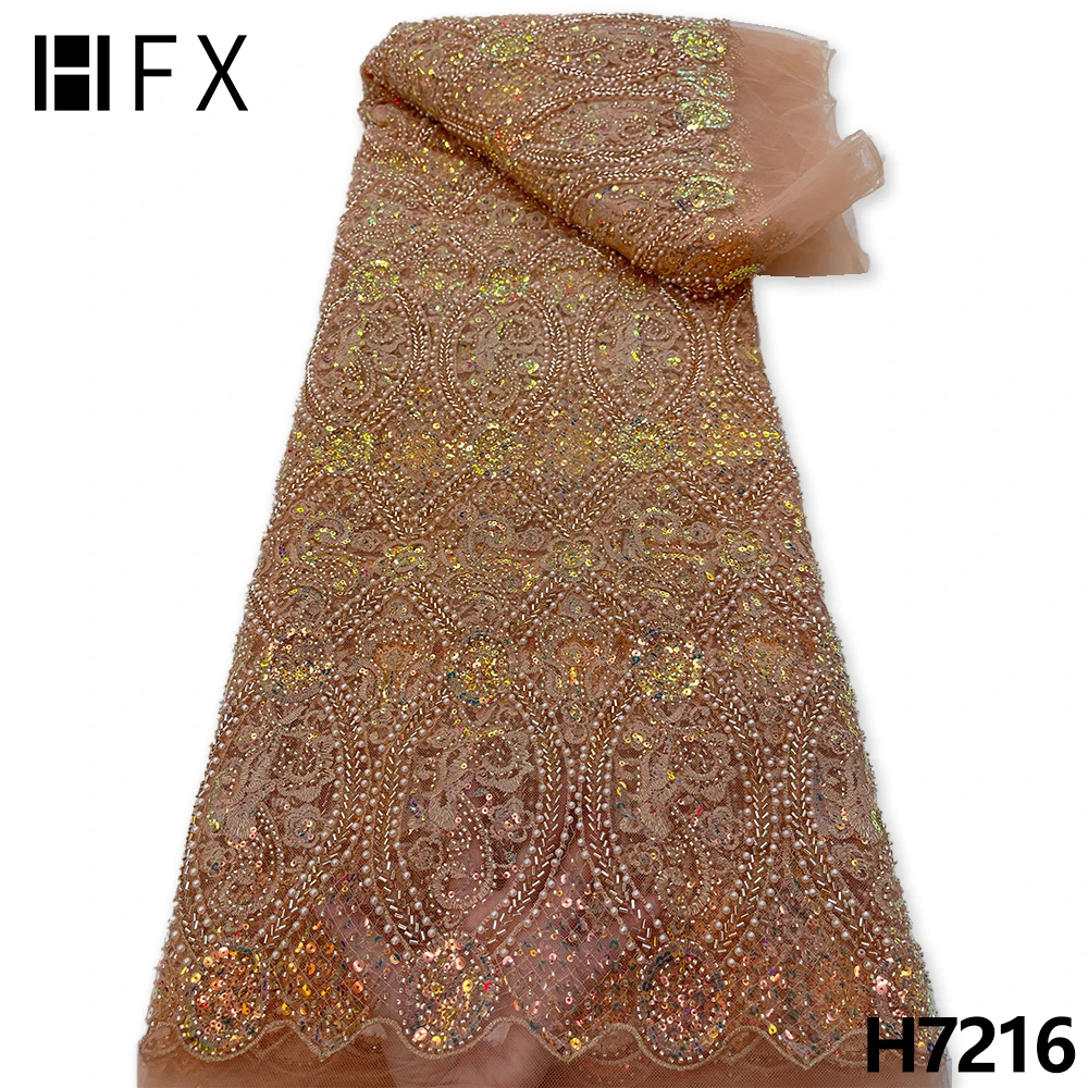 Роскошная фотокружевная ткань HFX ручной работы с бусинами вышивкой и блестками