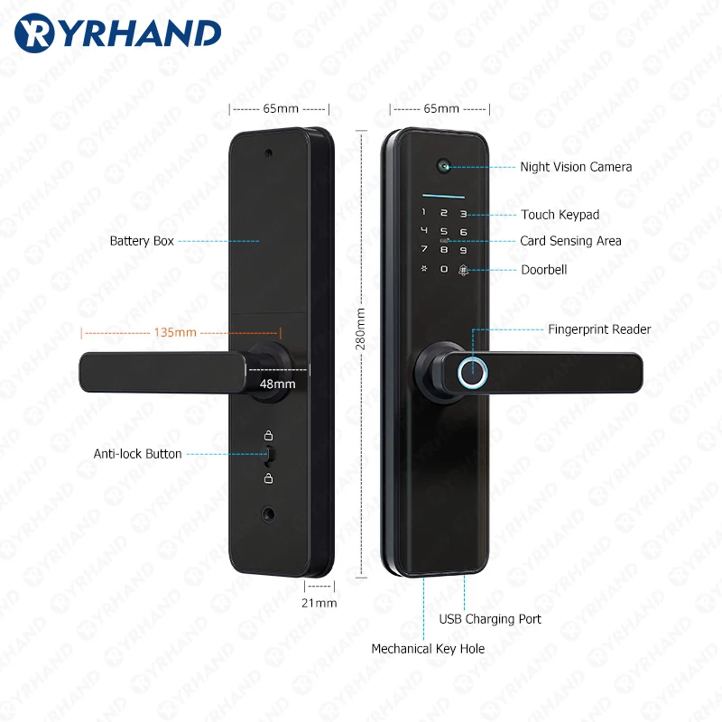 Умный Замок YRHAND Tuya с Wi-Fi Электронная Водонепроницаемая дверная фурнитура