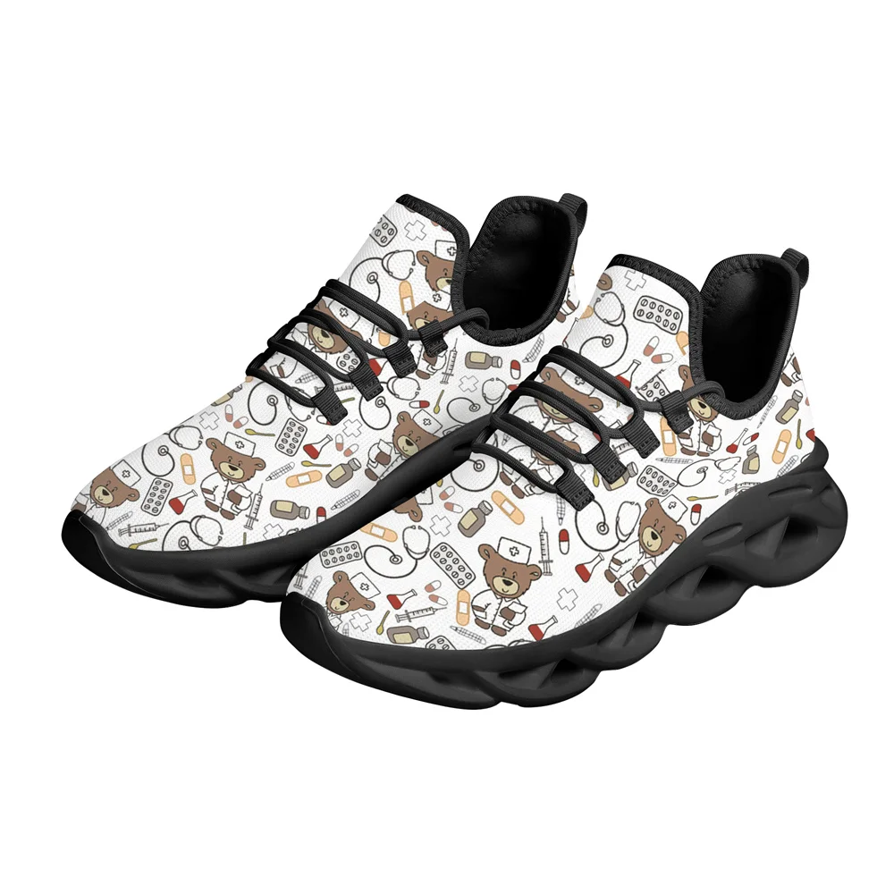 Yikeluo Women's Flats Nursing Shoes Cartoon Gradient Nurses Bear Print Mesh Breath Loafers Summer Beach Cute Female Footwear