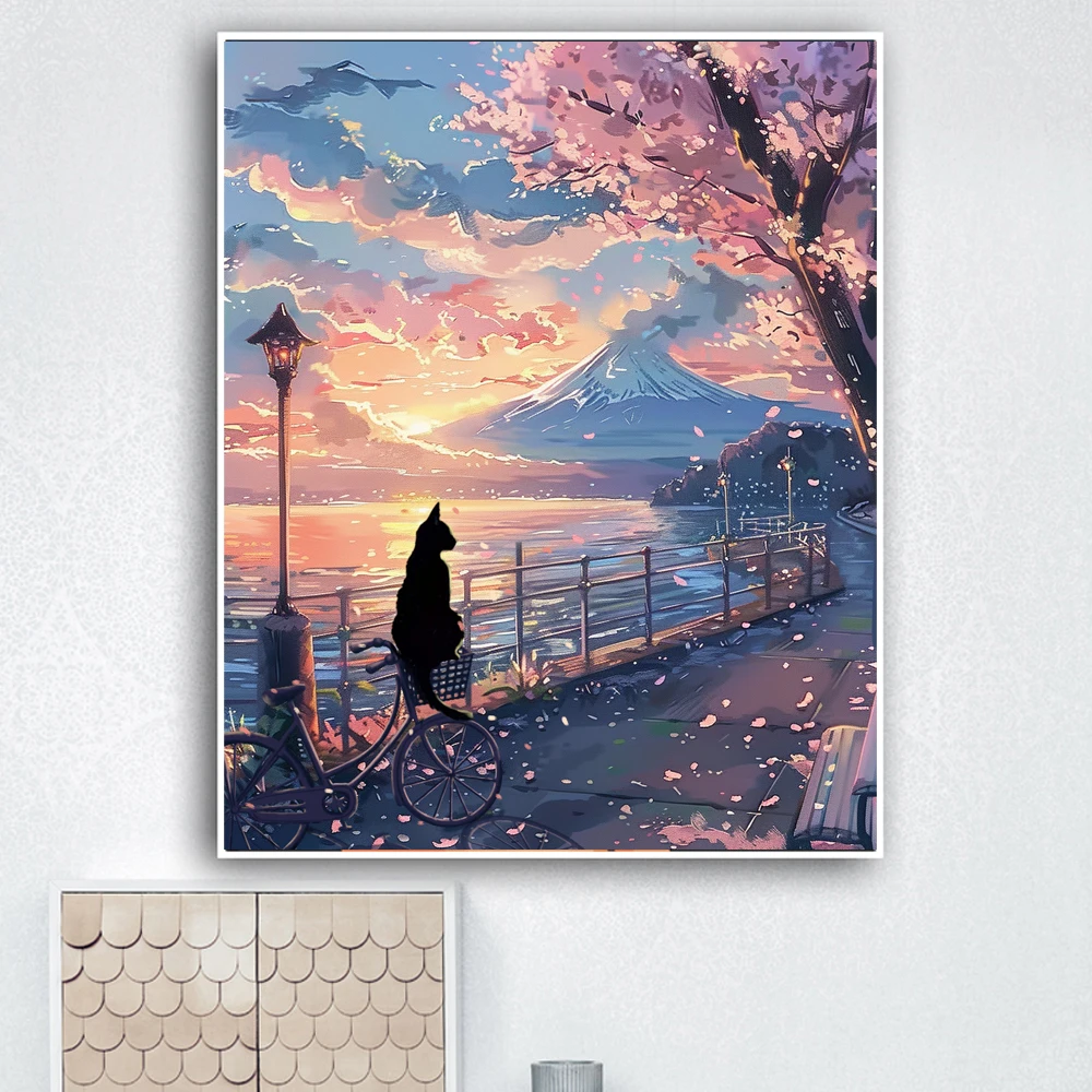 Картина по номерам YIJIE сделай сам романтическая кошка на закате ручная роспись