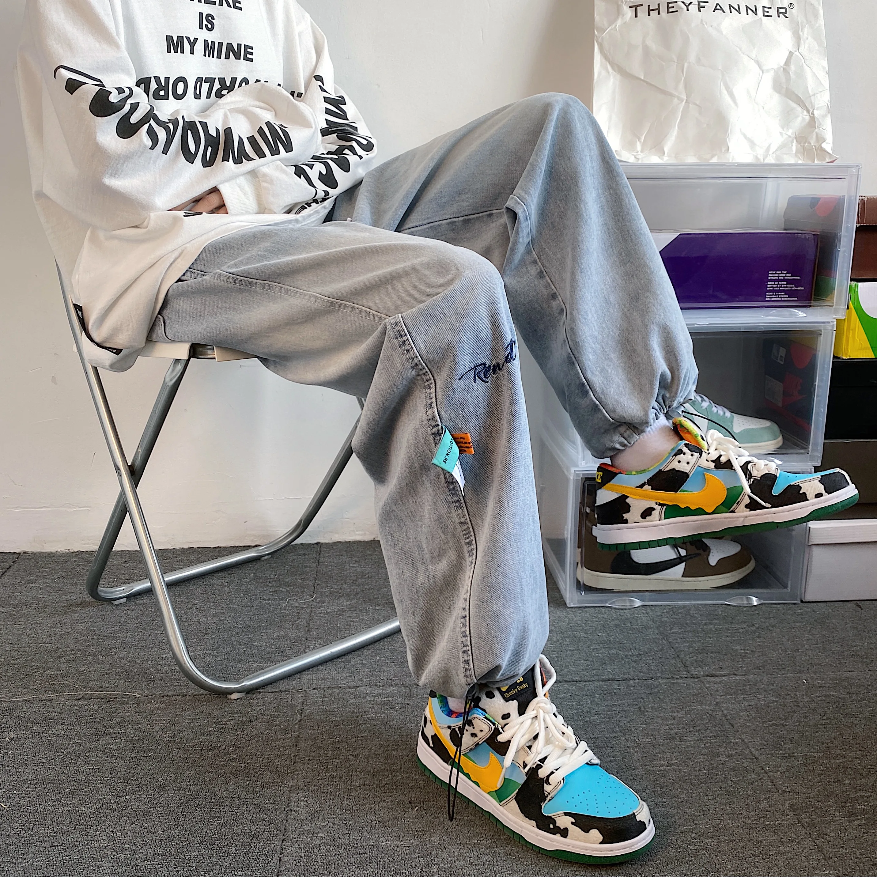 2023 Men Loose Straight Jeans Casual Fashion Versatile Pants High Quality