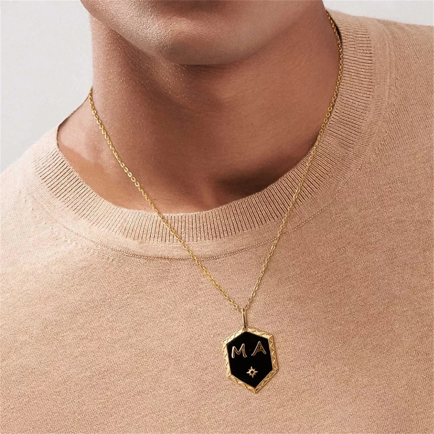 

Personalized Custom Pendant Necklace-Double Initial Nameplate Customized Stainless Steel Name Jewelry Gift For Men