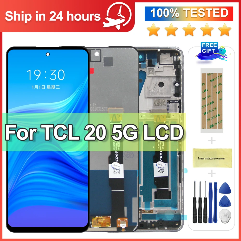 100% протестированный ЖК-дисплей TCL 20 5G с сенсорным экраном, дигитайзер с рамкой в сборе для TCL 20 5G T781, T781K, T781H, замена дисплея