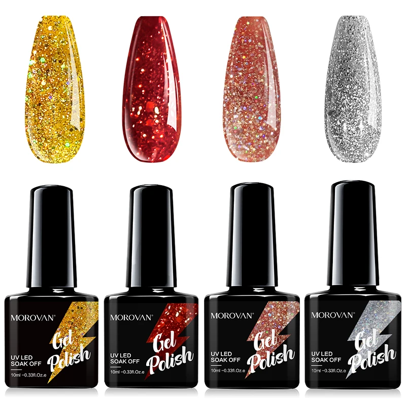 

Morovan Color Gel Nail Polish Set Semi-Permanent UV LED Soak Off Glitter Supplies for Professionals Manicure Need Base Top Coat