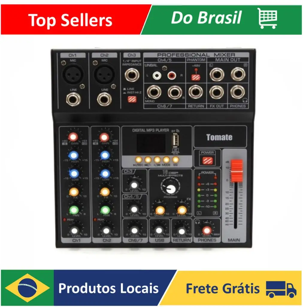 

Professional Sound Table Mixer 7 Channels Digital Usb Effects