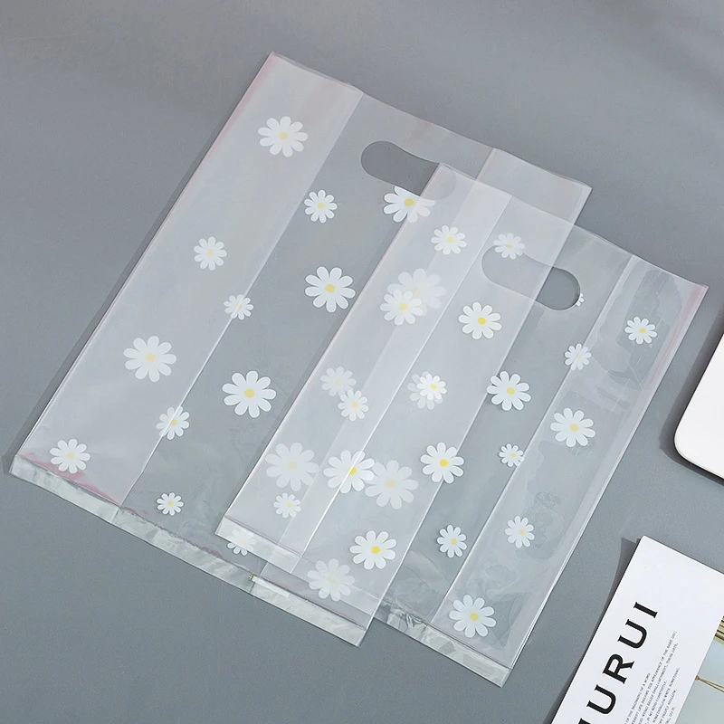 

50Pcs/lot Transparent Plastic Bags Daisy Gift Wrapping Bags Retail Boutiques Shopping Pouch for Wedding Party Favors Business