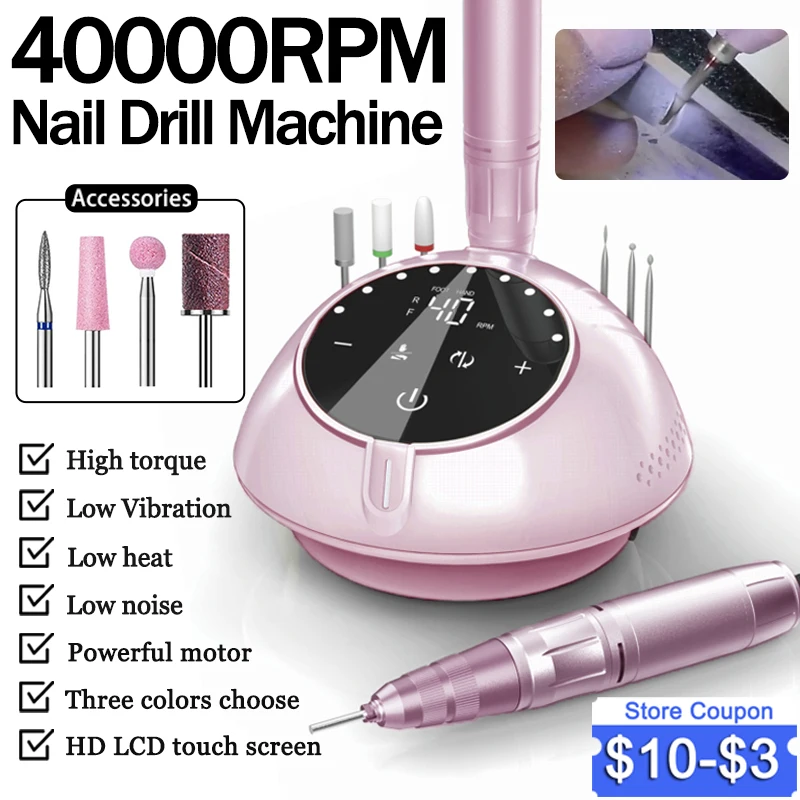 40000RPM Nail Drill Manicure Machine With HD Display Electric Nail Drill Milling Cutter High Speed Nail Polisher Sander Set