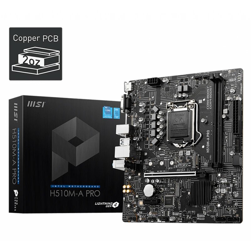 

MSI H510M-A PRO ProSeries Motherboard mATX 11th/10th Gen Intel Core LGA1200 DDR4 PCIe 4 M.2 Slot USB 3.2 SATA 6Gb/s 2.5G LAN