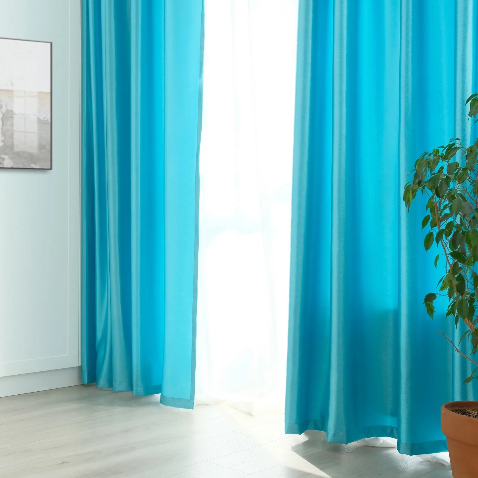Штора портьерная &quotЭтель&quot ширина 200 см высота 250 цвет бирюзовый глянцевая