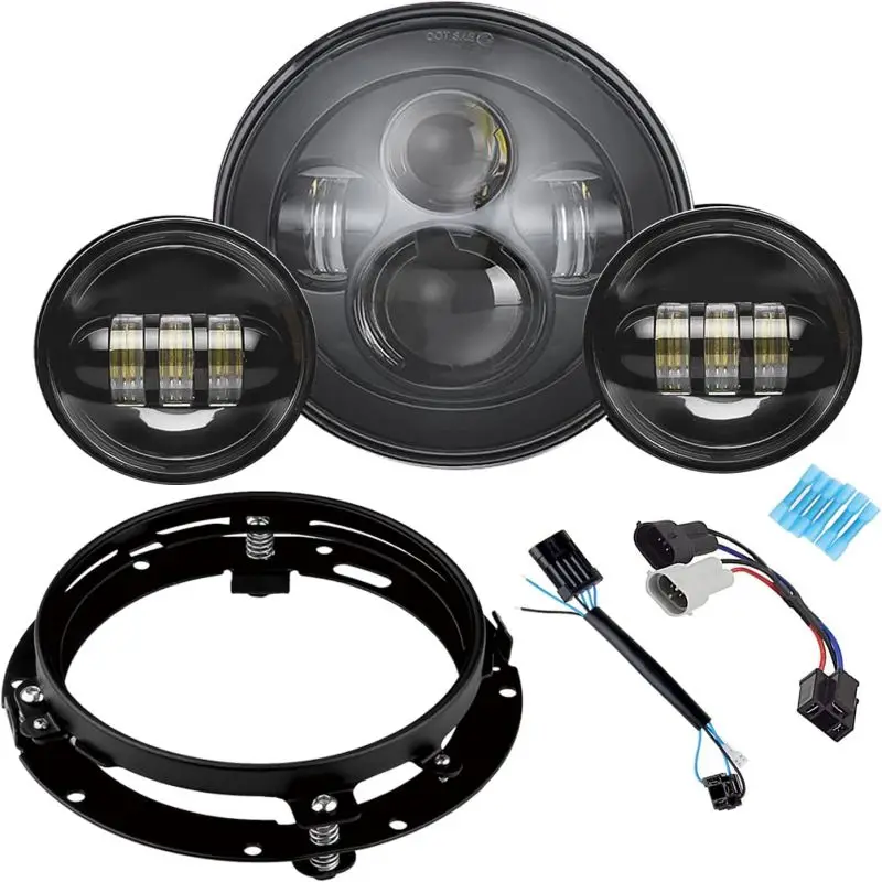 

7 Inch LED Headlight Black Compatible with Harley Motorcycles Ultra Limited with 4-1/2 Fog Lights Mounting Bracket