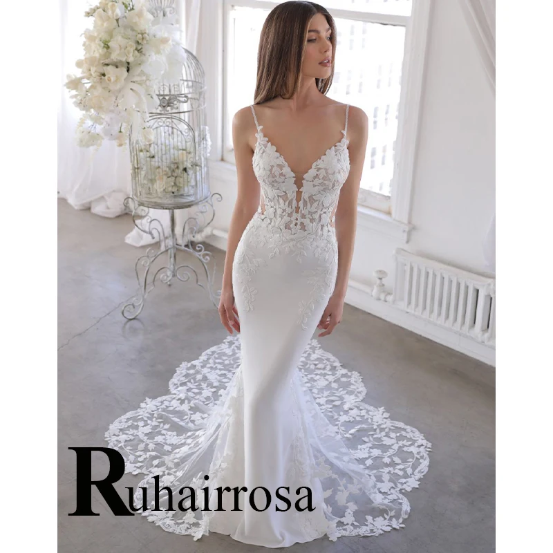 

Ruhair Vintage Mermaid Wedding Gown For Bride Spaghetti Straps Sexy Exquisite Sweetheart Customised Robe De Soire De Mariage