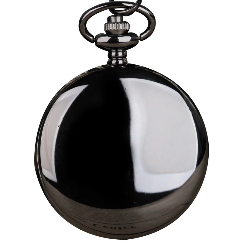 10pcs Hot -Best -selling Smooth Black Quartz Pocket Watch Necklace Half Hunter Mens Women Fob Chain Watches WHOLESALE