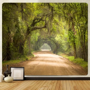 Natural Forest Landscape Wall Tapestry Sunshine Green Leaves for Home Art Beach Yoga Mat Mattress Sheet Bedroom Decor Aesthetic