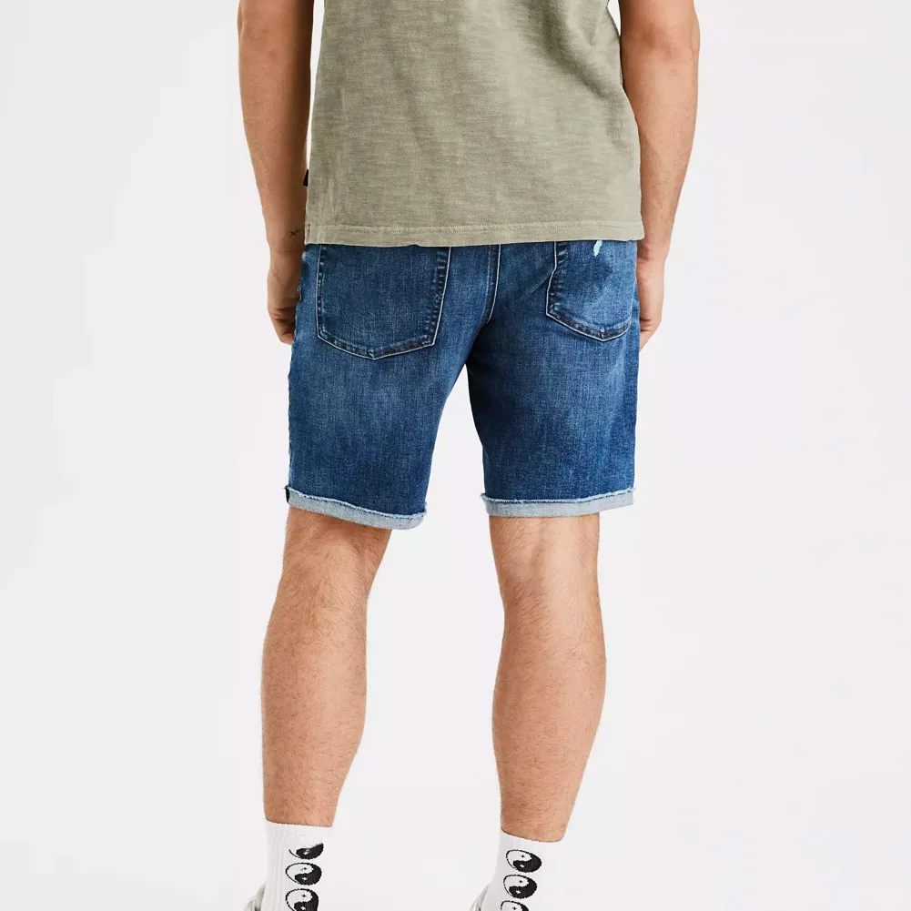 High Quality 2023 Summer New Men'S Elastic Ripped Youth High Street Trendy Denim Slim Fit Simple Shorts Jeans For Men