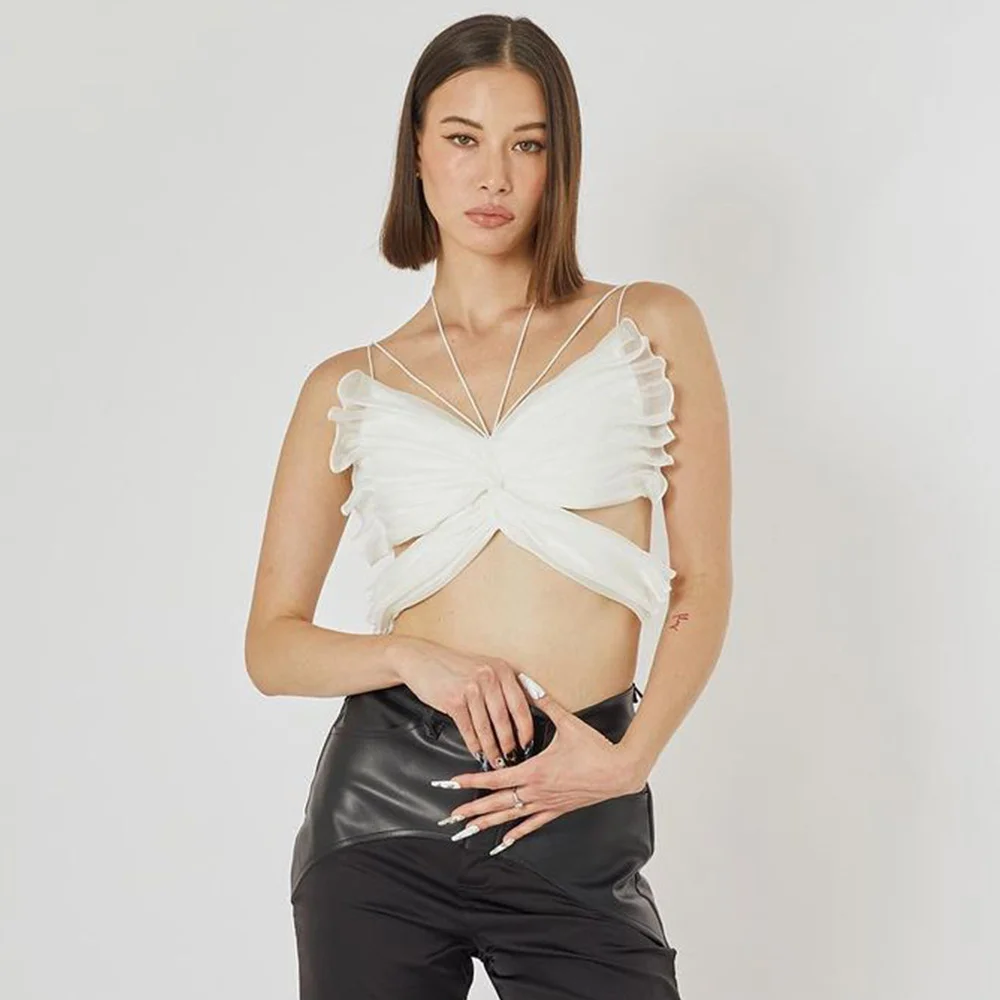 

Hashupha Sexy White Top for Women 2022 Summer Elegant Cut Out Butterfly Backless Tops Camis Club Evening Celebrity Party Outfit