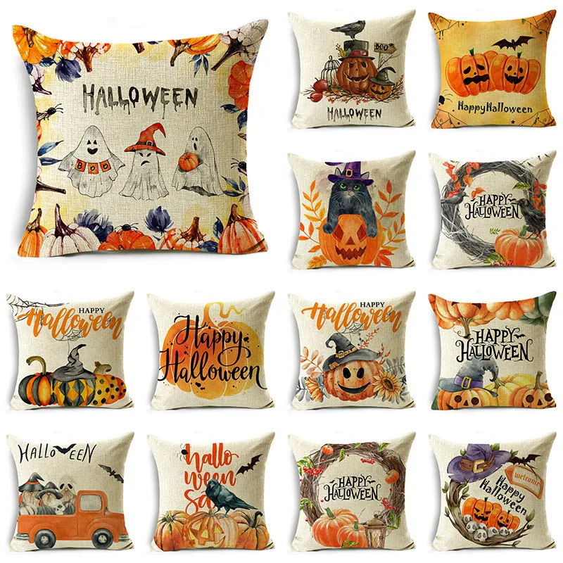 Halloween Cartoon Pumpkin Pillow Case Creative Home Sofa Car Hotel Cushion Cover 40*40cm/45*45cm/50*50cm