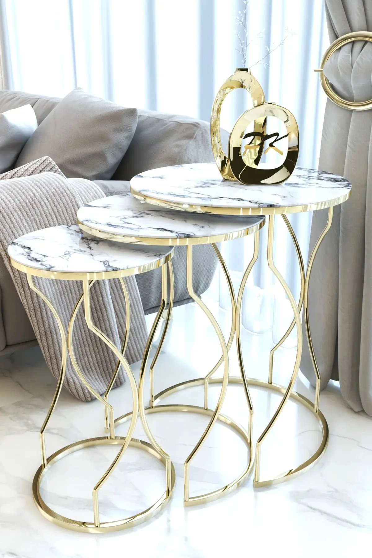 

Gold Metal Zigon Coffee Table Unbreakable Black Glass 3 PCs Nordic Side Coffee Table Tea Coffee Service Table Round Living Room