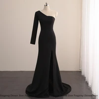 mermaid black evening dresses vertically one shoulder v neck sexy open back prom gowns party wear robe de soir%c3%a9e for female 2022
