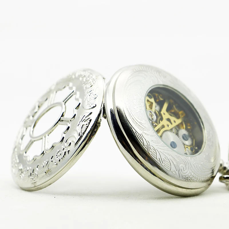 Unisex Vintage Silver Skeleton Pocket Watches Mechanical Hand Wind Casual Fashion Men Women Pocket& Fob Watch relógio de bolso