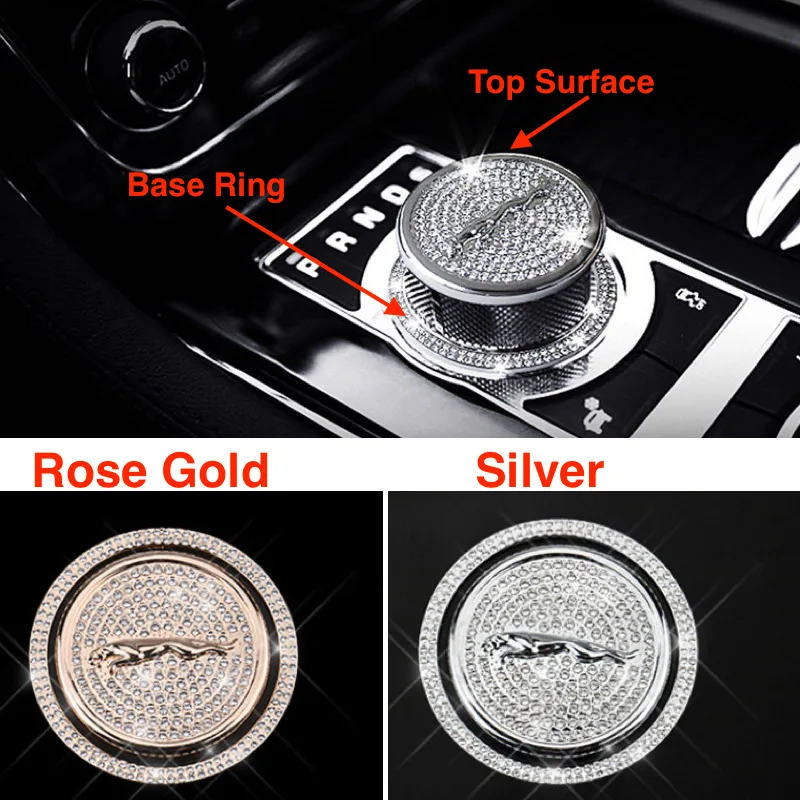 

Gear Shift Button Rhinestones Trim Top Cover Base Ring For Jaguar XF XJ XE F-Pace Gold Silver