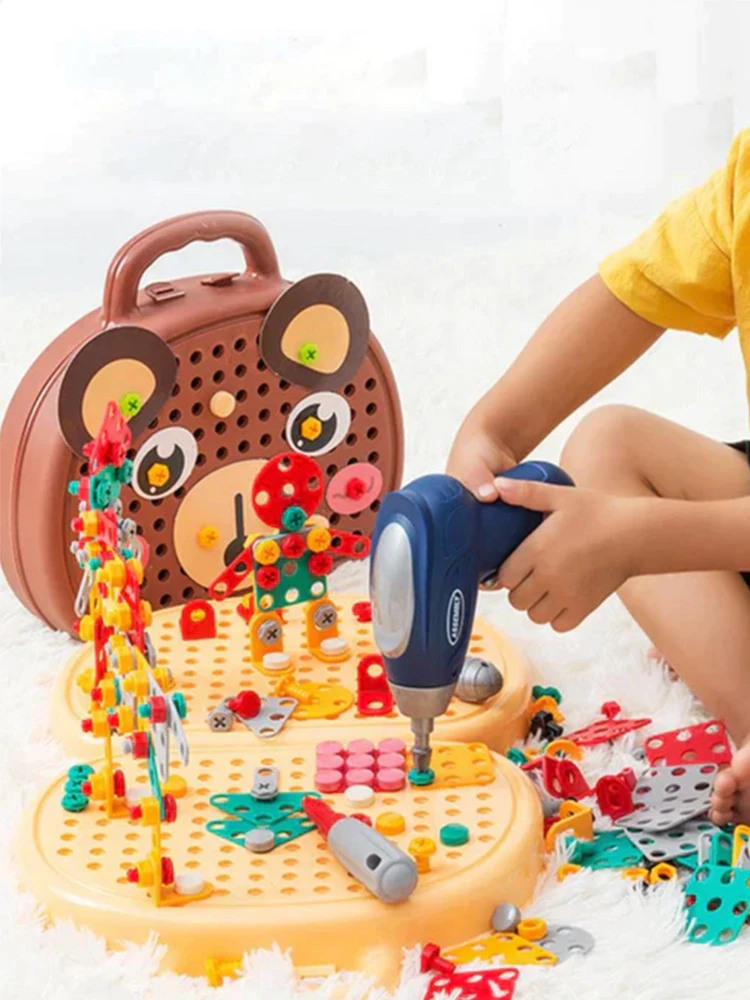 Детский ящик для инструментов с дрелью из 203 предметов: Развивающий набор сборки