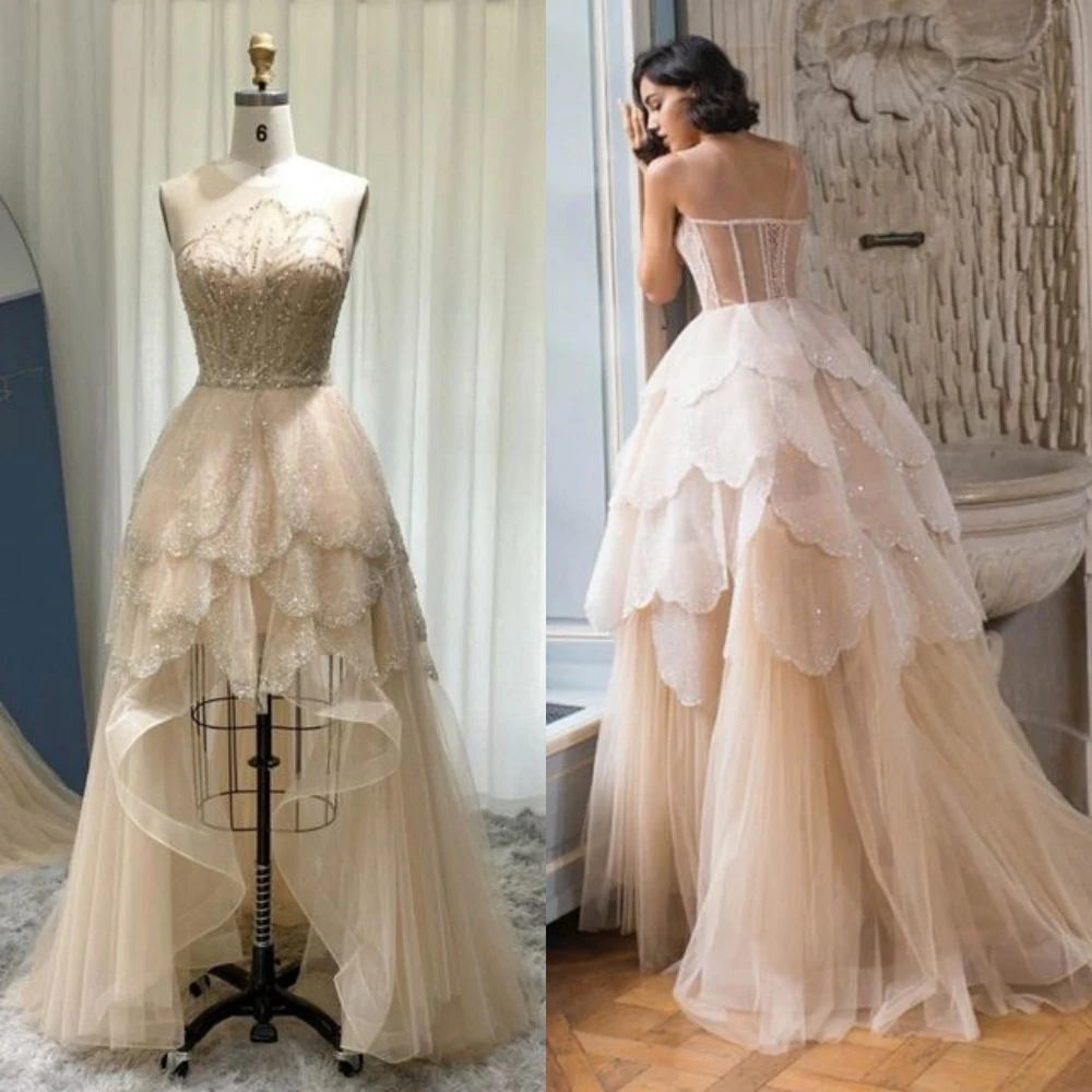 

Prom Dresses Simple Exquisite Jewel A-line Sequins Tulle Formal Occasion Gown vestido formal dubai luxury evening dress