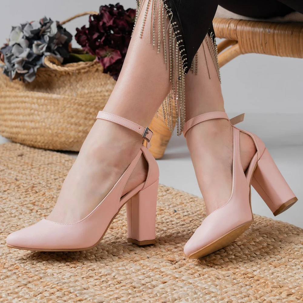 

Pink Ankle Strap Heels Summer Shoes for Women 2023 Thick Heel Big Size 34-45 Block Heel Sandas for Ladies Chunky Heel