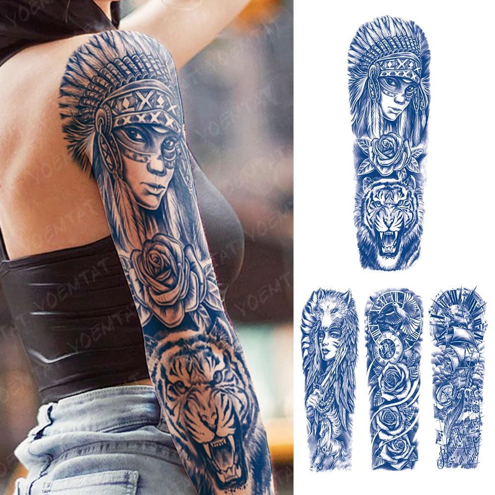 

Полуперманентная травяная татуировка на всю руку Juice, водостойкая временная татуировка «Тигровая Роза», наклейки для мужчин и женщин