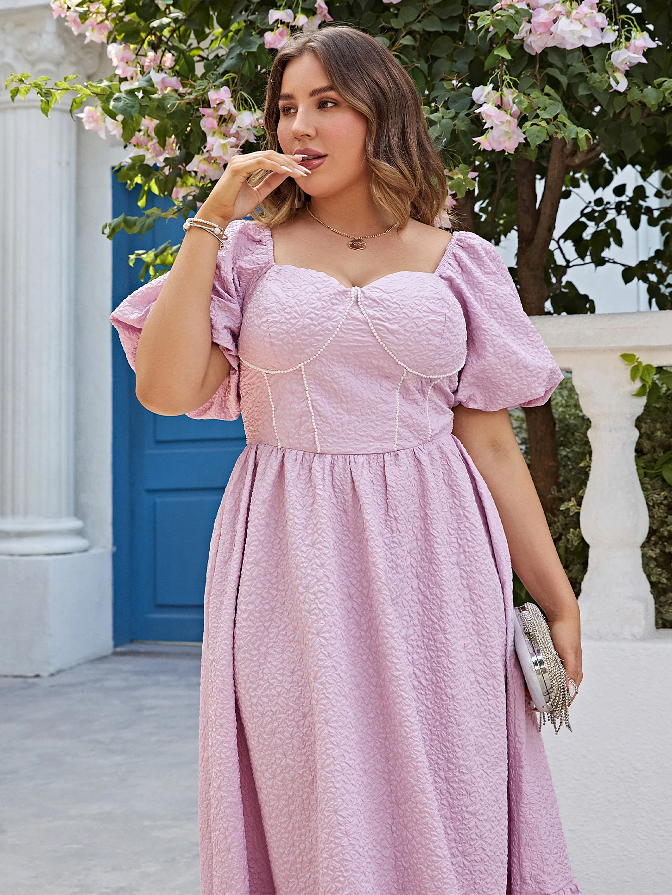 Simplee Plus Elegant puff sleeve corset women plus size party dress Sweet wedding even dresses Sash frills ruffle maxi vestidos