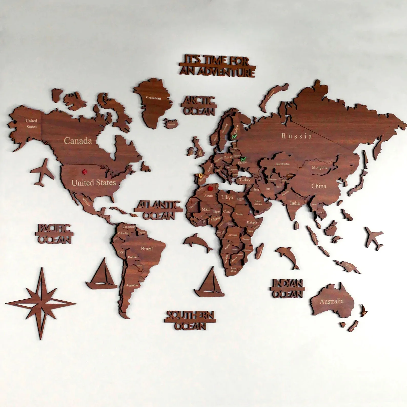 Large Size 3 Dimensions Wooden World Map 5 Types Modern Art Wall Decor Painting Travel Map Home Office School Living Room images - 6