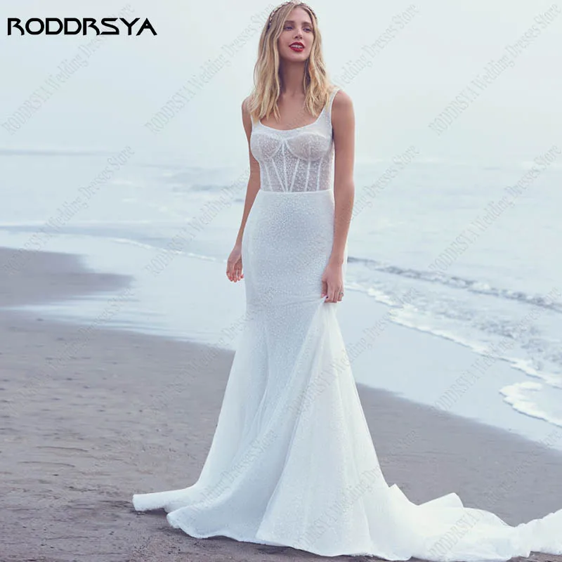 Купи RODDRSYA Sleeveless Mermaid Wedding Dresses For Women Sexy Backless robe de mariée bohème Beach Custom Made Bridal Gowns 2023 за 7,925 рублей в магазине AliExpress