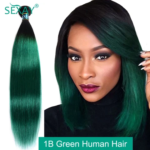 Чистые зеленые прямые искусственные волосы, 1 шт., индийские прямые накладные волосы, 2 тона, бирюзовые волосы с эффектом омбре для женщин
