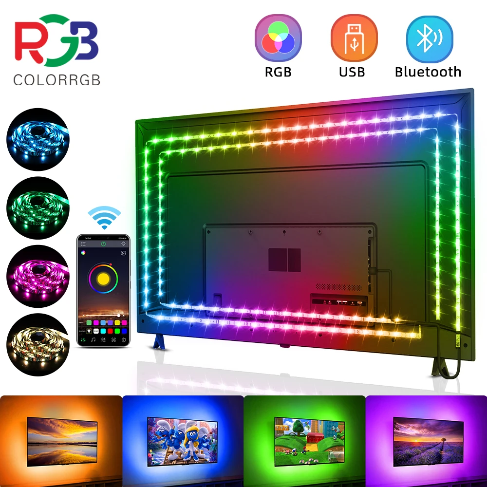 ColorRGB 5050 Led Strip Light Bluetooth App 5V USB Led Tape Flexible Ribbon Diode Tape for TV Backlight 16millon colors
