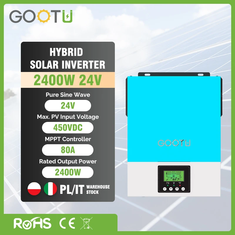 

GOOTU OFF-Grid Solar Inverter 2400W 24V Battery Input 450VDC 80A MPPT Controller Pure Sine Wave Inverter for Solar Panel