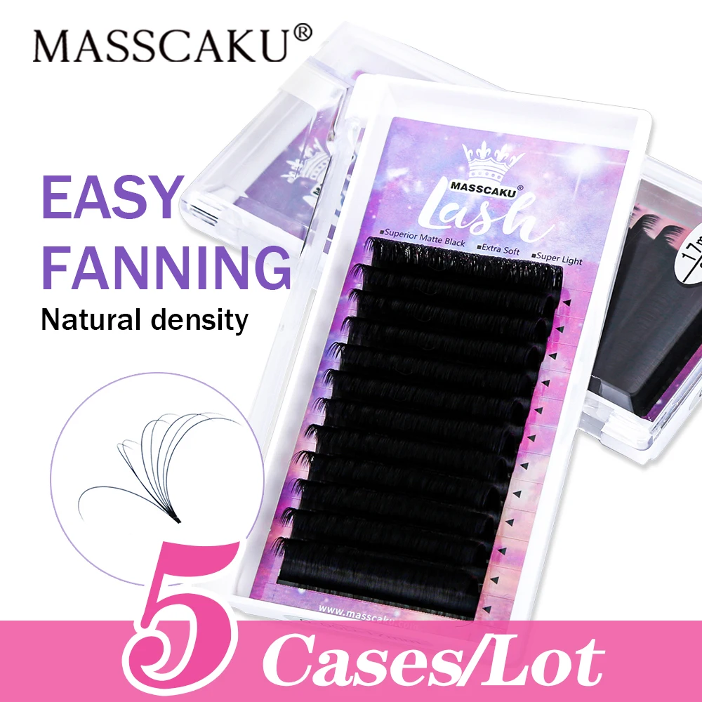 5case/lot MASSCAKU 8-15mm Russian Volume Lashes Professional Easy Fanning Eyelashes Fast Blooming Lash Extension