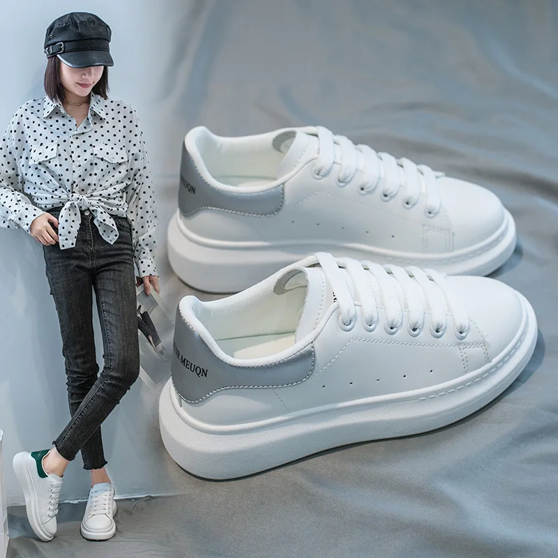 

small white shoes women's popular solid color thick bottom all-match breathable student flat sneakers women
