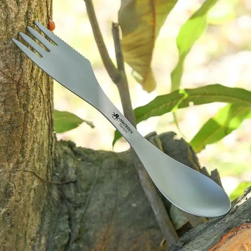 3-В-1 Титановая Спортивная Походная ложка-вилка Резак Комбинированная Уличная