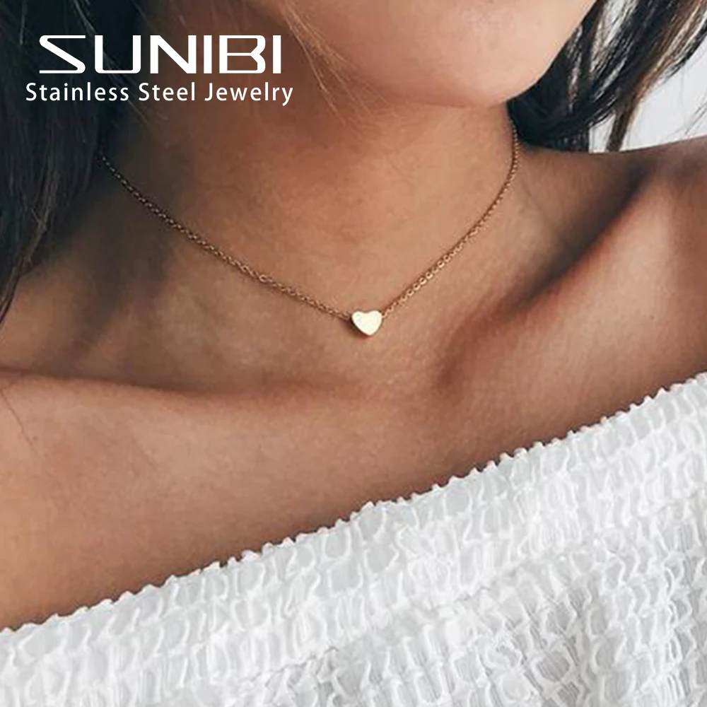 

Tiny Heart Choker Necklace for Women Silver Color Chain Smalll Love Necklace Pendant on neck Bohemian Chocker Necklace Jewelry