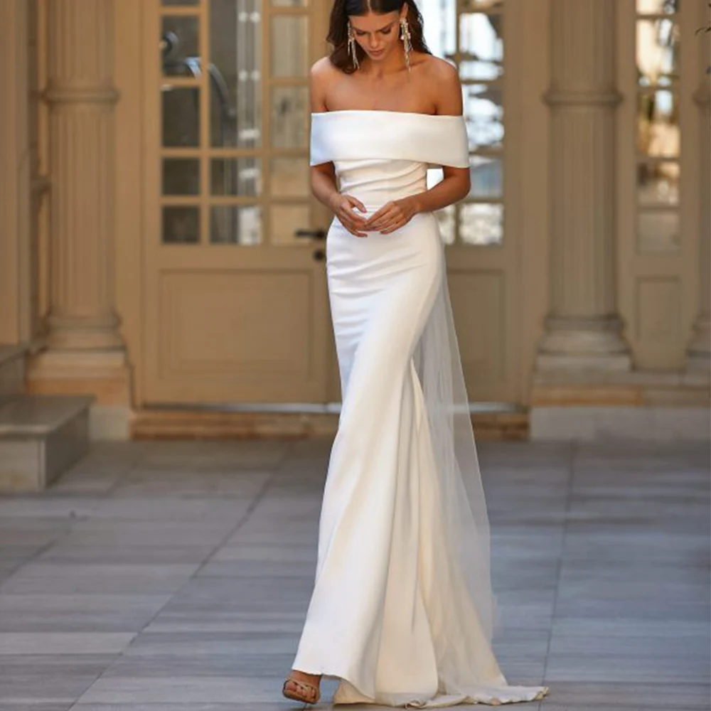

Minimalist Off the Shoulder Mermaid Wedding Dress Bridal One Neck Sexy Open Back Floor Length Civil Custom Zipper Marriage Gowns