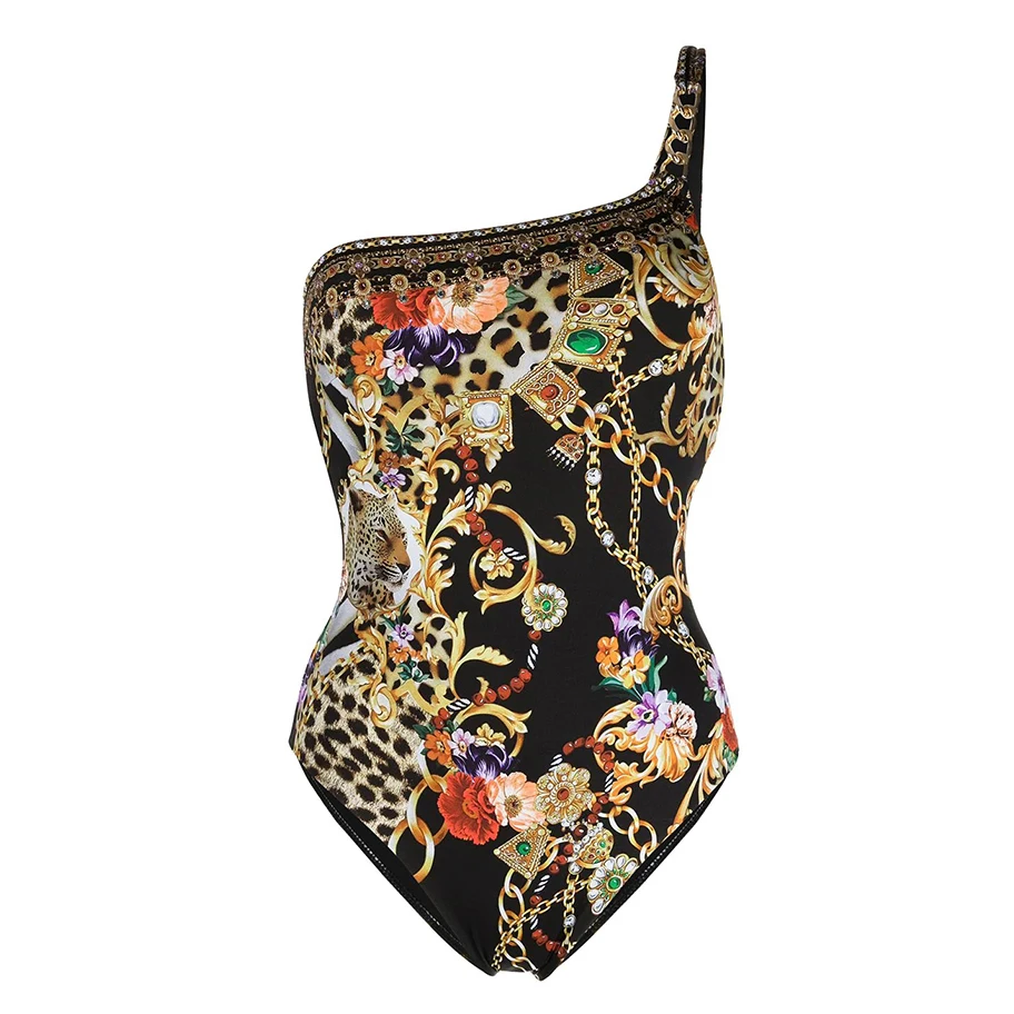 Цельный купальник с винтажным цветочным принтом летний купальный костюм для