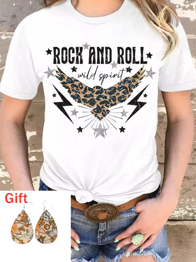 

Summer T-Shirt Women Rock And Roll Wild Spirit Leopard O-Neck T-Shirt Tee Casual O-Neck Short Sleeve Tops Blouse Camisetas