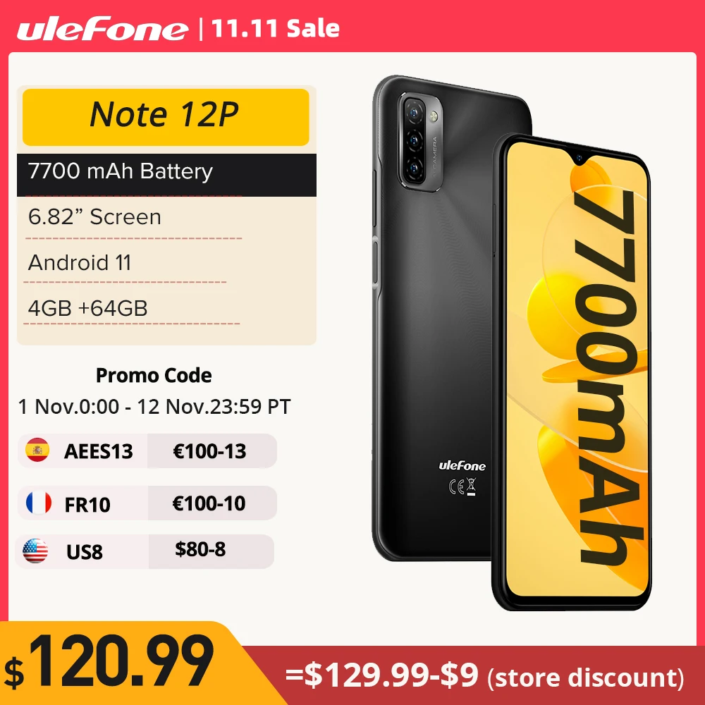 Cena Ulefone Note 12P Smartphone 7700mAh Android 11 4GB + 64GB 6.82