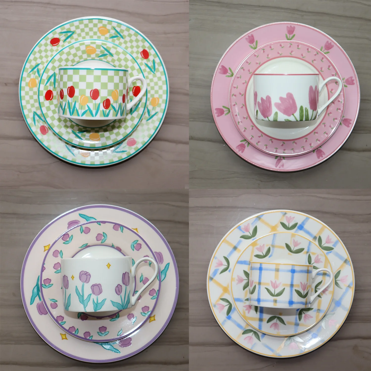 

Керамическая чашка и блюдце в виде тюльпана, кофейного, молочного, чайного цветов, ручная роспись, креативная посуда, кухонный подарок